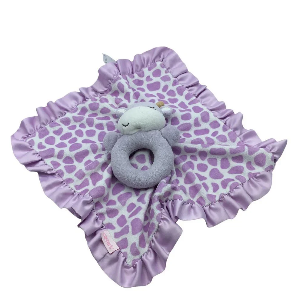 Carter's Hippo Lovey Security Blanket Rattle Satin Back 14